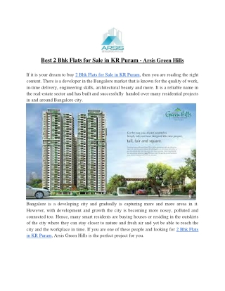 Best 2 Bhk Flats for Sale in KR Puram - Arsis Green Hills (1)