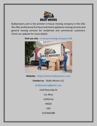 In House Moving Company Usa  Bulkymovers.com