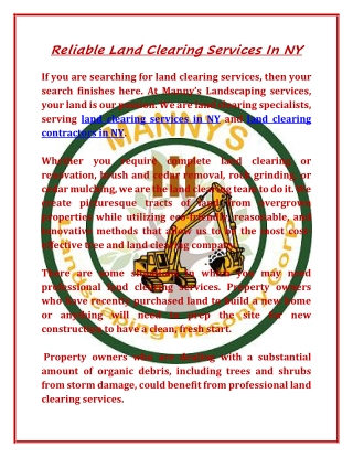 Reliable Land Clearing Services In NY