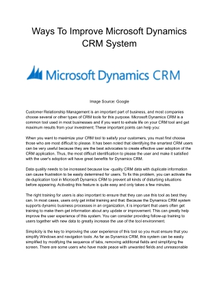 Ways To Improve Microsoft Dynamics CRM System