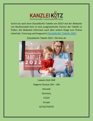 Düsseldorfer Tabelle 2022  RA-Kotz.de