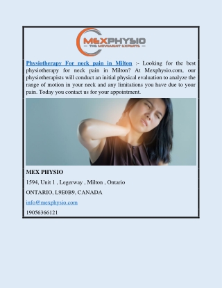 Physiotherapy For Neck Pain In Milton | Mexphysio.com