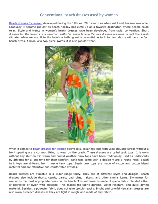 Conventional beach dresses used by women