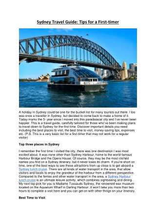 Sydney Travel Guide Tips for a first timer