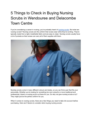 5 Things to Check in Buying Nursing Scrubs in Wendouree and Delacombe Town Centre