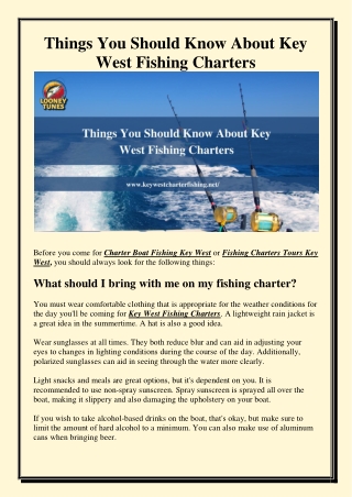 Things You Should Know About Key West Fishing Charters