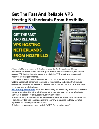 Get The Fast And Reliable VPS Hosting Netherlands From Hostbillo