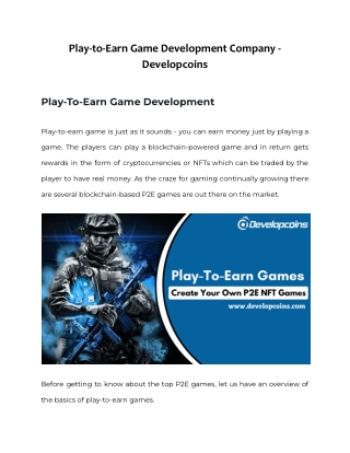 Play-to-Earn Game Development Company - Developcoins