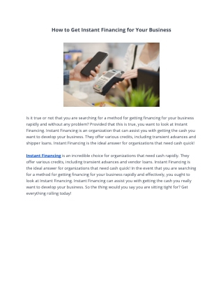 How to Get Instant Financing for Your Business