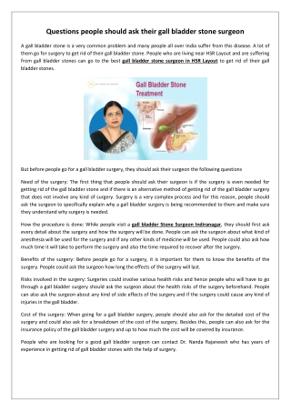 Questions people should ask their gall bladder stone surgeon