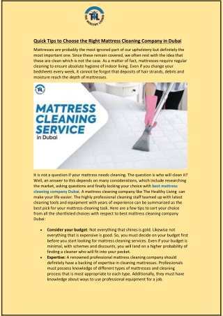 Quick Tips to Choose the Right Mattress Cleaning Company in Dubai