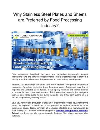 Why Stainless Steel Plates and Sheets are Preferred by Food Processing Industry_