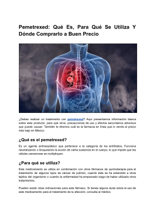 Pemetrexed: Qué Es, Para Qué Se Utiliza Y Dónde Comprarlo a Buen Precio