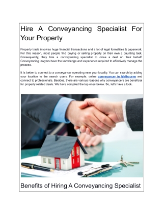 Hire A Conveyancing Specialist For Your Property
