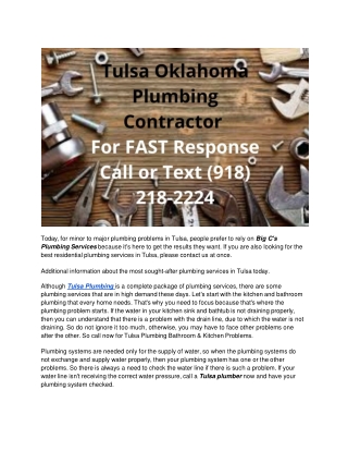 Residential Plumbing Services Tulsa, Oklahoma Area