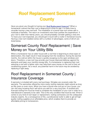 Roof Replacement Somerset County