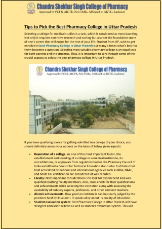 Tips to Pick the Best Pharmacy College in Uttar Pradesh