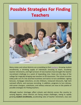 Possible Strategies For Finding Teachers