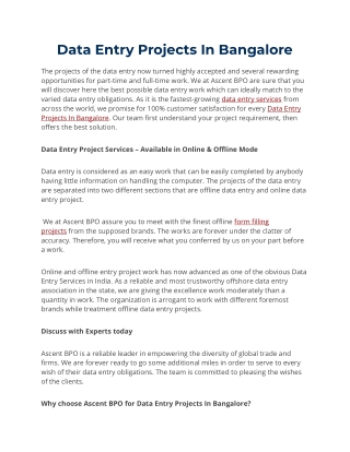 Data Entry Projects In Bangalore