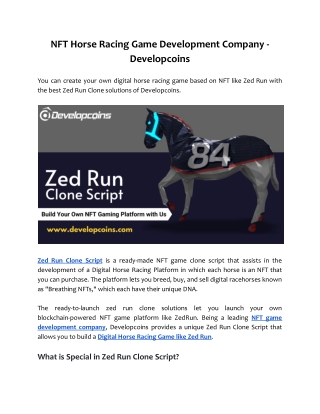 NFT Horse Racing Game Development Company - Developcoins