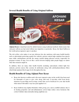 Several Health Benefits of Using Original Saffron