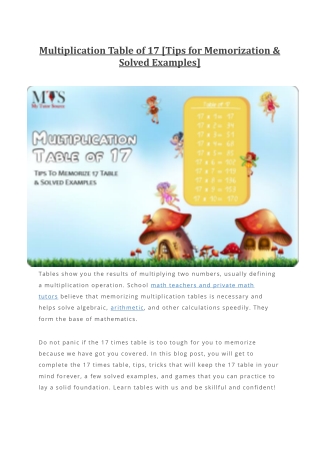 Multiplication Table of 17 [Tips for Memorization & Solved Examples]
