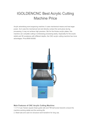 IGOLDENCNC Best Acrylic Cutting Machine Price
