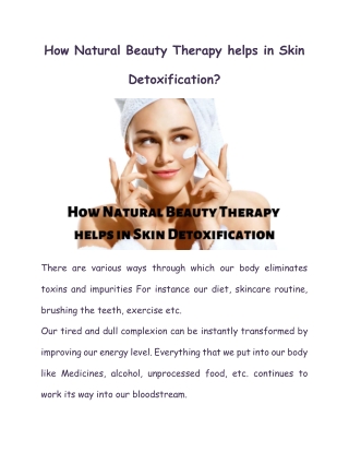How Natural Beauty Therapy helps in Skin Detoxification