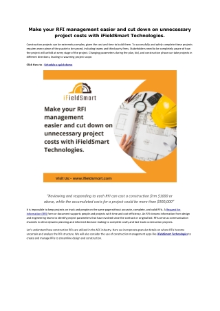 Make your RFI management easier and cut down on unnecessary project costs with iFieldSmart Technologies