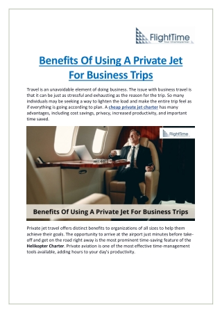 What are the Advantages Of Using A Private Jet For Business Trips?