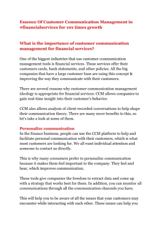 Essence Of Customer Communication Management in #financialservices for 10x times growth