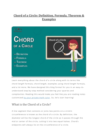 Chord of a Circle Definition Formula Theorem & Examples