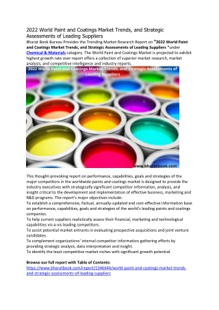 2022 World Paint and Coatings Market Trends, and Strategic Assessments of Leadin