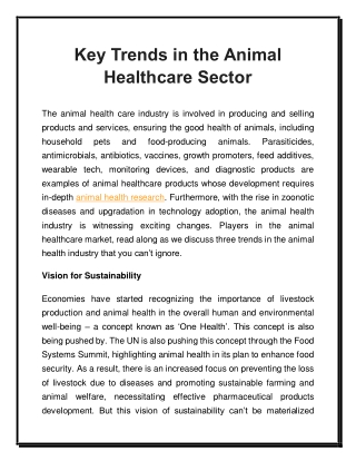 Key Trends in the Animal Healthcare Sector