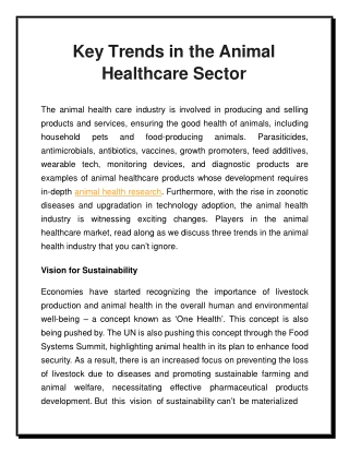 Key Trends in the Animal Healthcare Sector