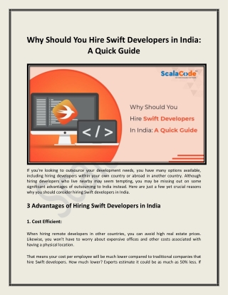 Why Should You Hire Swift Developers in India - A Quick  Guide