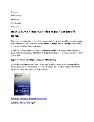 How to Buy a Printer Cartridge as per Your Specific Need