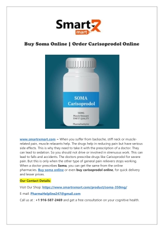 Buy Soma 350mg Online & Cheap Soma(Carisoprodol) COD