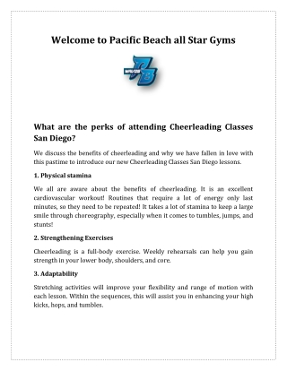 What are the perks of attending Cheerleading Classes San Diego