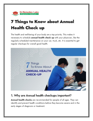 7 Things to Know about Annual Health Check up