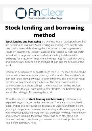 Stock lending and borrowing method