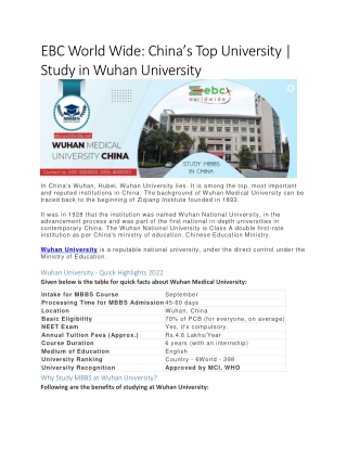 EBC World Wide: China’s Top University | Study in Wuhan University