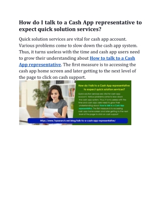 How do I talk to a Cash App representative to expect quick solution services