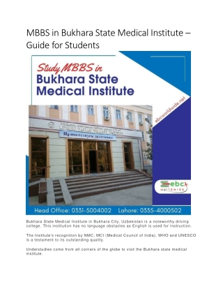 MBBS in Bukhara State Medical Institute – Guide for Students