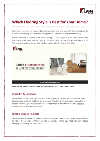 Best Flooring Style for your Home