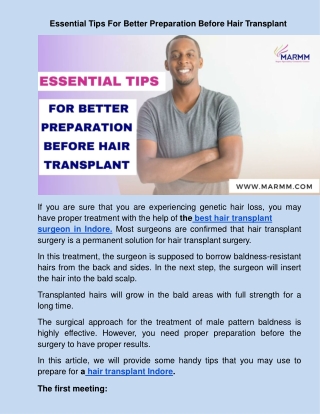 Essential Tips For Better Preparation Before Hair Transplant