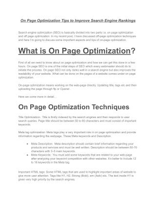 On Page Optimization Tips to Improve Search Engine Rankings
