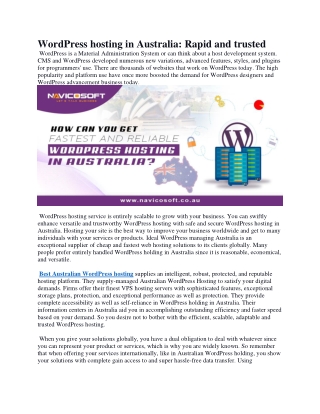 WordPress hosting in Australia: Rapid and trusted