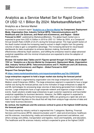 Analytics as a Service Market To Surpass USD 12.1 billion Threshold By 2024: MnM