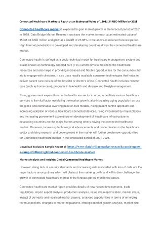 Connected Healthcare Market to Reach at an Estimated Value of 15031.34 USD Million by 2028